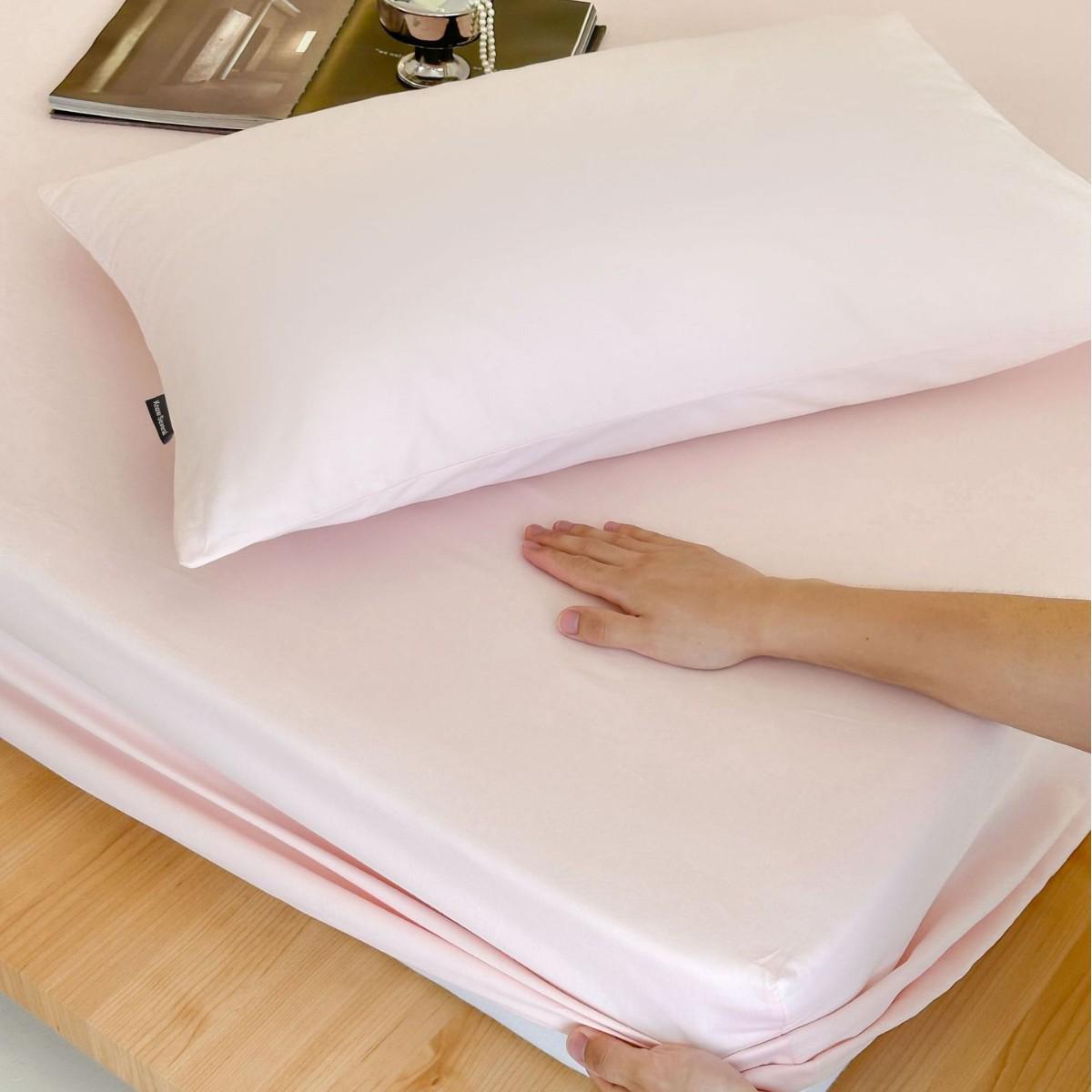 Creamy Solid Color Soft Brushed Long-Staple Cotton Fitted Sheet Protector, Washable Pair of Pillowcases