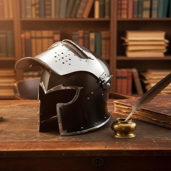 

Viking Visored Barbud Battle Knight Helmet Black Medieval Helm Armor Costume Rustic Home Decor Gifts