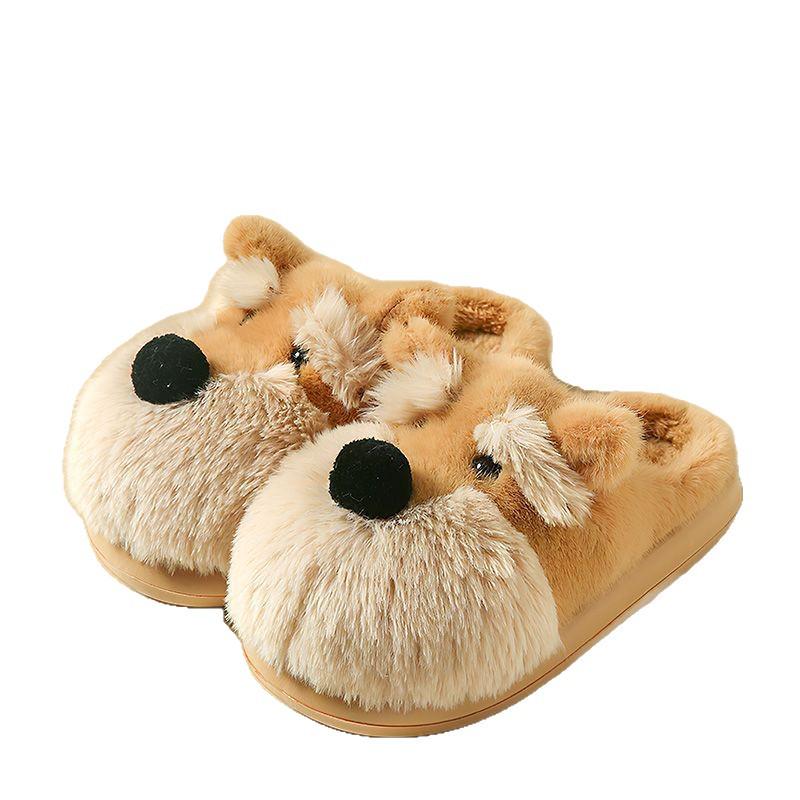 Women's Warm Furry Schnauzer Puppy Slippers - Cute Cartoon Cotton Indoor Footwear for Autumn & Winter