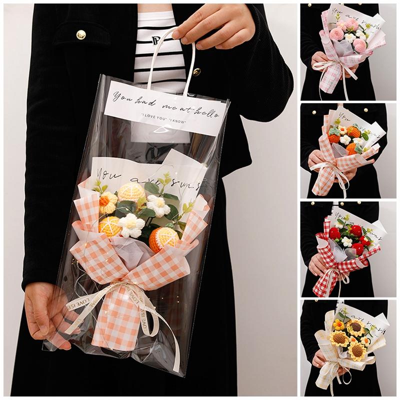 Knitted Crochet Flowers Bouquet Mother'S Day Gifts Artificial Graduation Bouquet With Gifts Bag Party Wedding Decor
