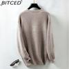 BITCED Fall/Winter Casual Oversized Solid-Color Mid-Length Knit Cardigan Jacket for Women
