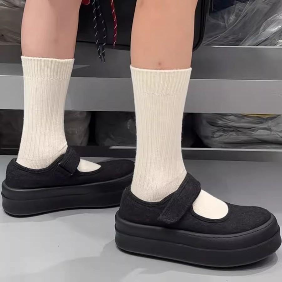 Soft leather version versatile fashion Velcro platform casual shoes women's 2024 winter new retro thin Mary Jane shoes