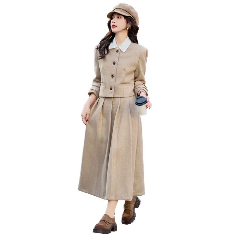 Chic Spring 2025 Small Fragrant Style Suit: Single-Breasted Jacket and Semi-Skirt Dress Set (Y2510)