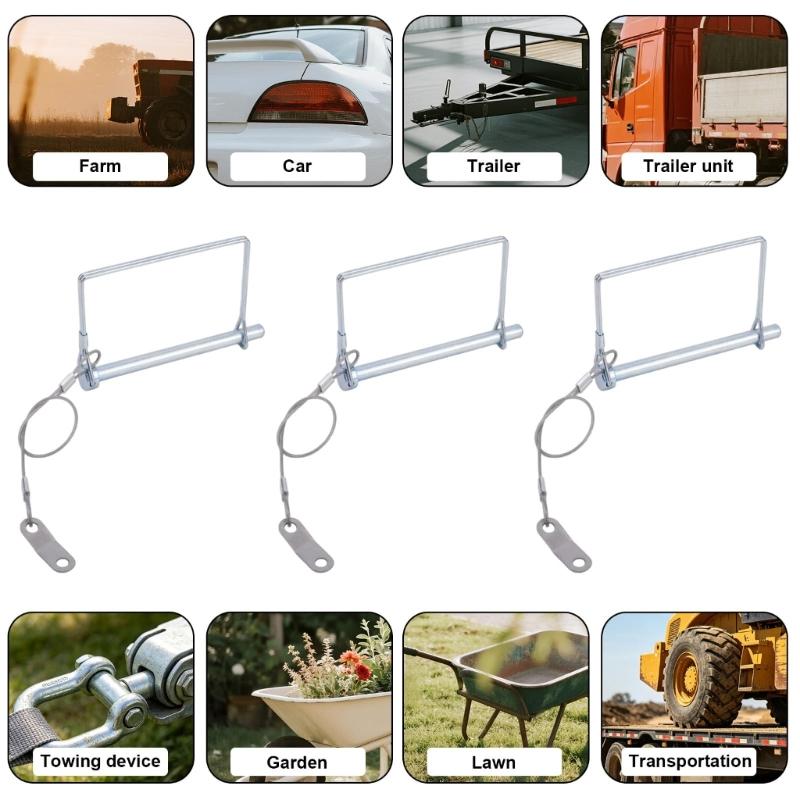 Trailer Retaining Pin Set with Spring Clip Lock and Wire Lanyards, 3 Piece Metal Hardware for Travel Towing Use
