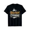 Funny Creator Wizard Graphic T-Shirt for Adults - Black Casual Loose Fit Tee with Witch Hat & Stars Design
