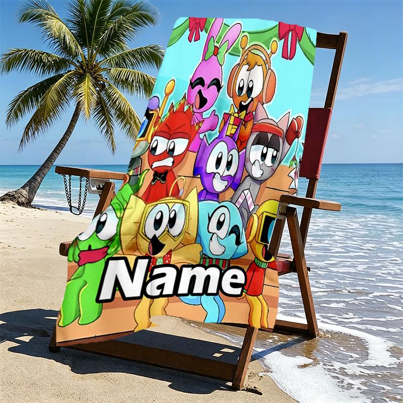 Custom Name Personalized Sprunki Game Print Beach Towel, for Trip Camping Beach Party Home Decor, Birthday Gift for Family & Friends