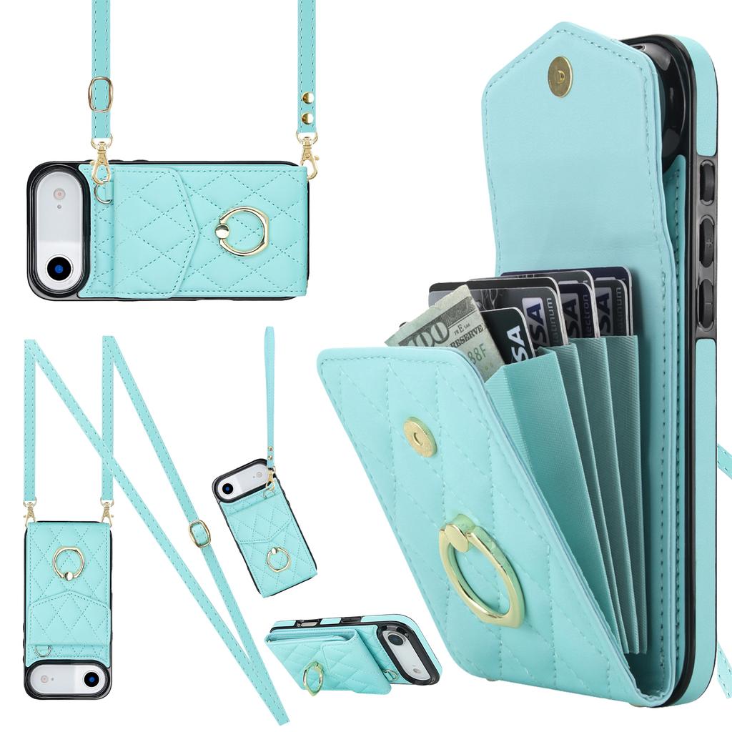 For iPhone Air Case RFID Blocking Card Bag Leather + TPU Crossbody Phone Cover with Ring Kickstand