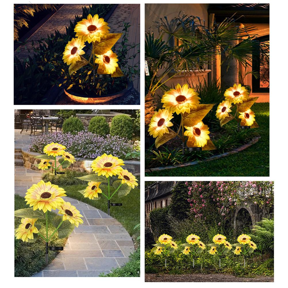 Outdoor Solar Sunflower Lights Solar Powered Sunflower Lights with 3 Sunflower Heads LED Solar Lights for Patio Lawn