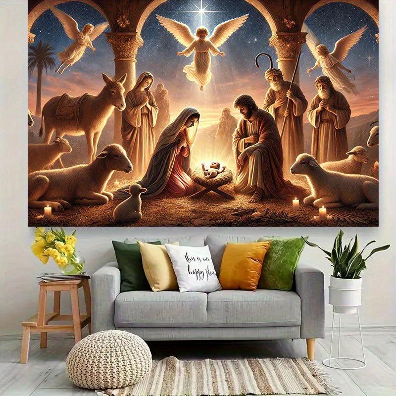 1pc Nativity Scene Spotlight - Starry Sky with Angels, Shepherds and Animals, Party and Celebration Decorations