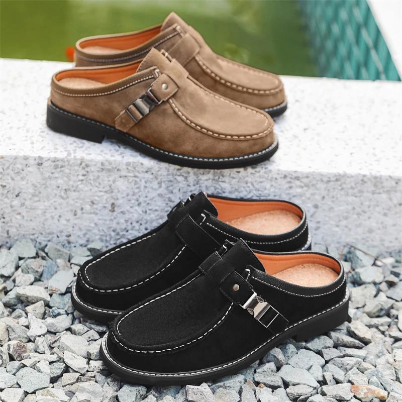 2025 Retro Style Shoes Men's New Leather Cow Suede Slippers Non-Slip Leather Comfy Lightweight Mens Casual Sandals