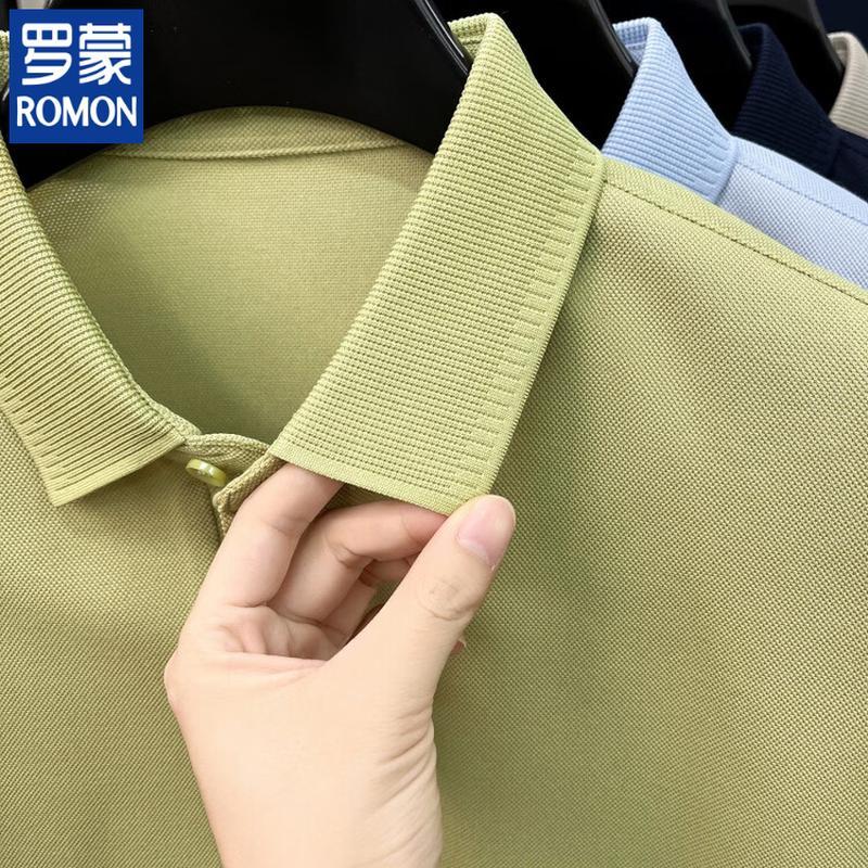 ROMON Men's Summer Linen Blend Short Sleeve Polo Shirt