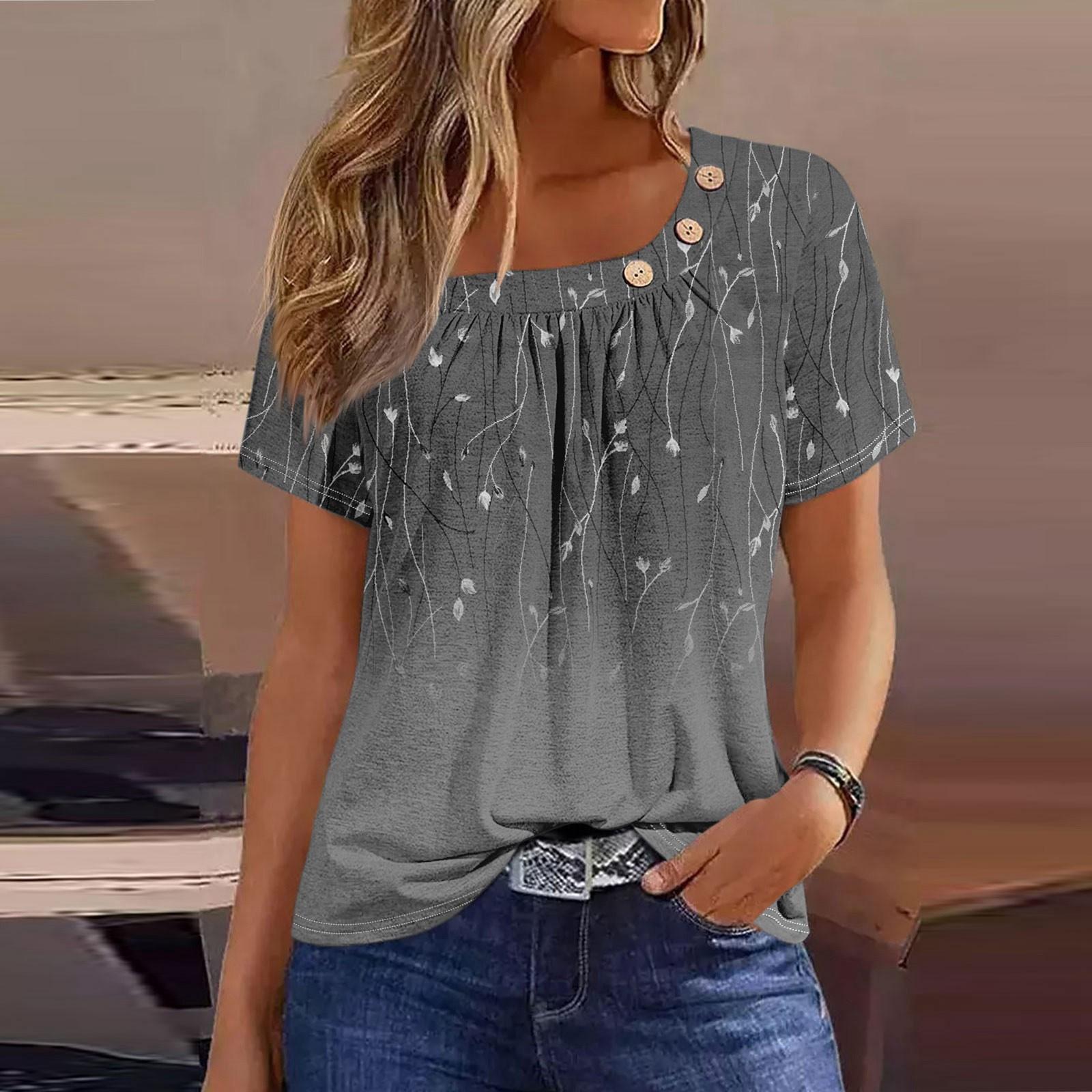 

Женская мода с принтом и круглым вырезом, повседневная футболка с короткими рукавами, топ XXL серый