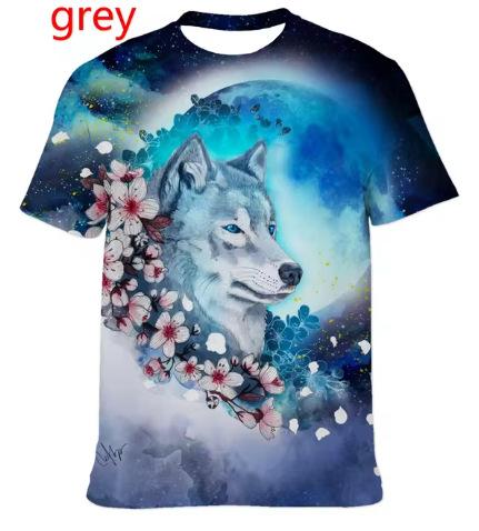 Fashion Short-sleeved 3D Wolf Print T-shirt, Men's and Women's Personality Cool Print T-shirt Fun Animal T-shirt