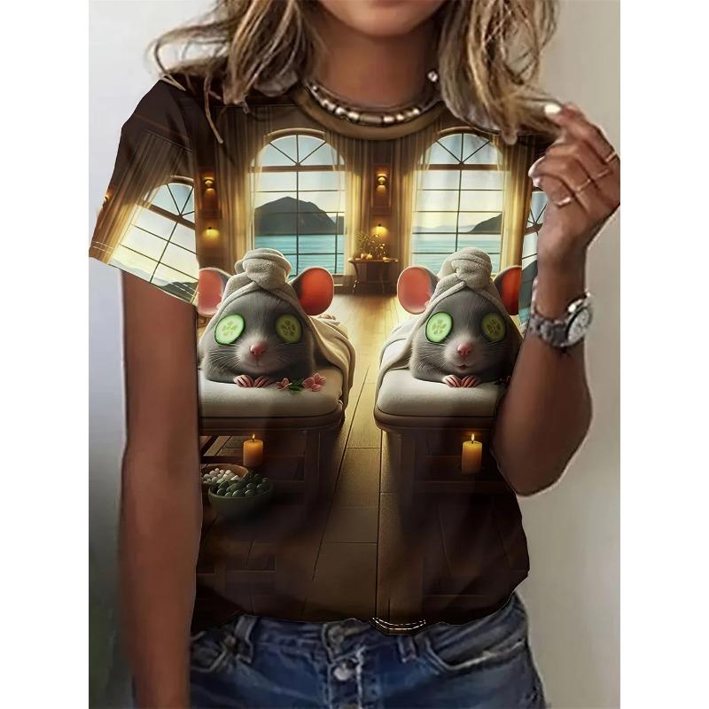Funny Animal Women's T-Shirts 3D Print Cute Cartoon Cat Casual Short Sleeve Y2k Tshirt Fashion Top O-Neck Female Shirt