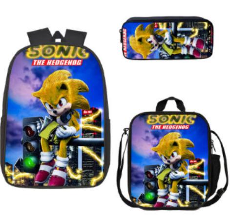 Sonic Backpack, Primary And Secondary School Students Schoolbag, Messenger Bag, Pencil Bag Three-Piece Set