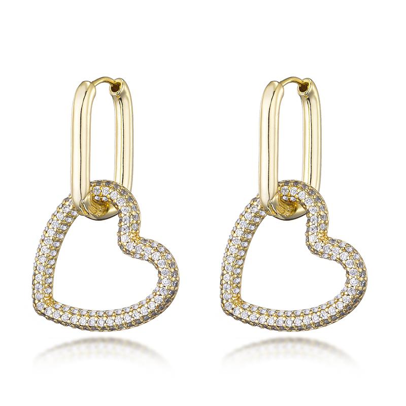 Elegant Heart Charm Hoop Earrings For Women Oval Rectangle Ear Buckle Zircon Crystal Geometric Gold Color Wedding Jewelry Gift
