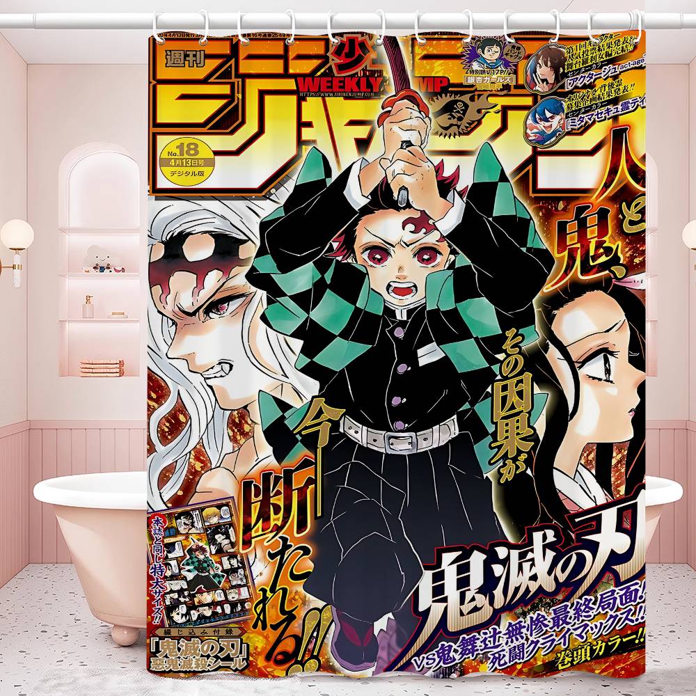 D-Demon Slayer 1pc Shower Curtain Polyester Waterproof Shower Curtain Bathroom Partition Curtain Decoration Accessories