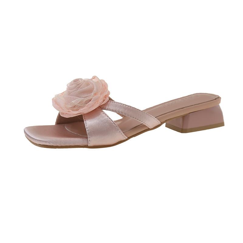 

Розовые цветы с юбками, тапочки для женской летней носки, новые нежные отпускные сандалии на толстом каблуке 40 розовый
