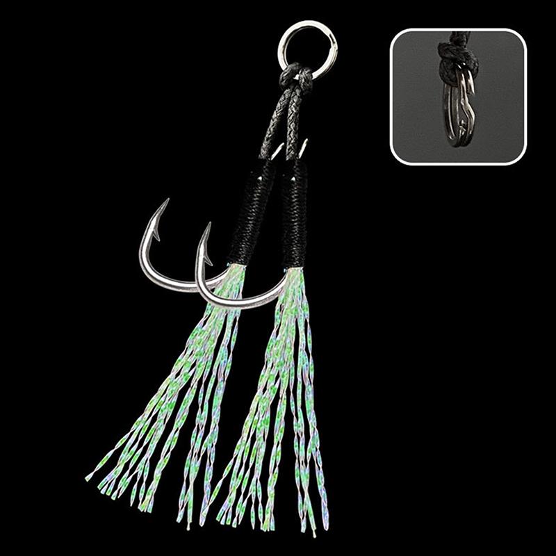 Metal Jig Tail Assist Hooks With Pe Line Feather Solid Ring Jigging Fishhook Double Barbed