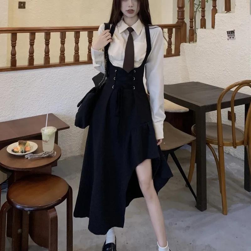 

Весняний корейський солодко-гострий комплект зі спідниці в ретро-стилі – універсальний повсякденний стиль Overall Skirt