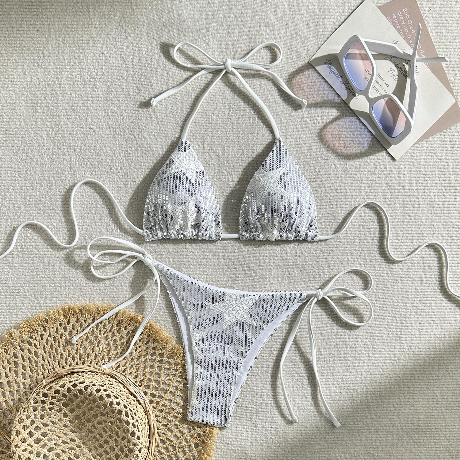 

2026 Sexy Star Sequins Split Swimsuit Bikini L білий