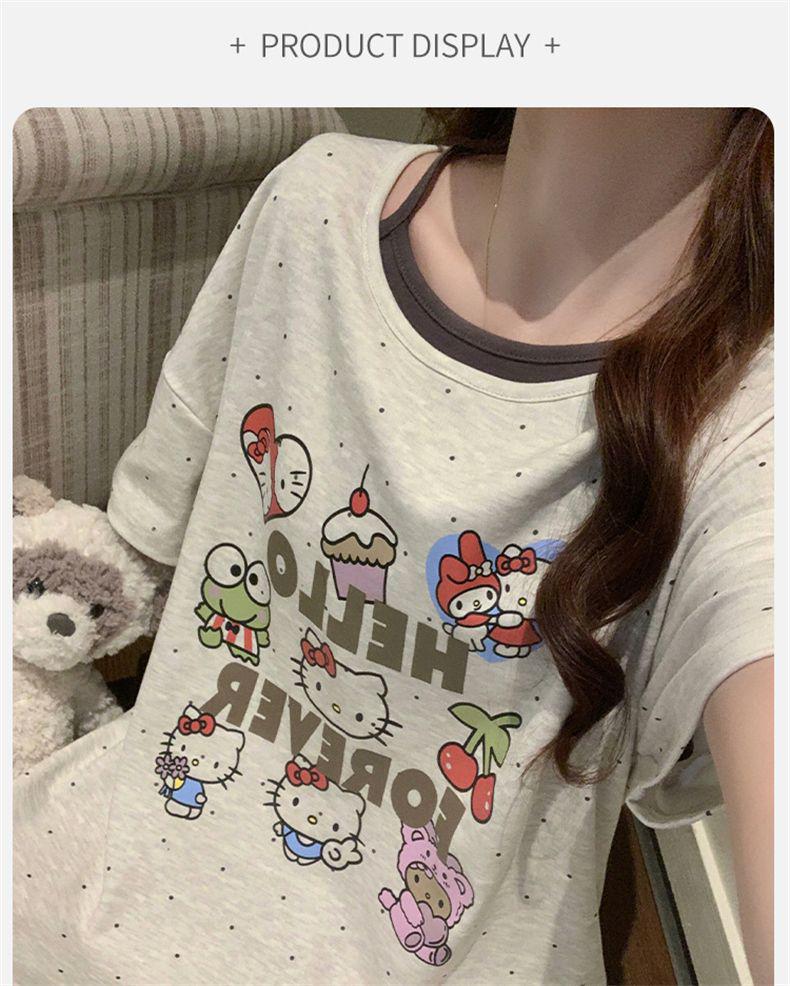 2026 Women's Grey Cartoon Summer Nightgown with Built-in Bra, Round Neck, Short Sleeve, Anti-Nipple, Thin Style for Outerwear and Home Wear.