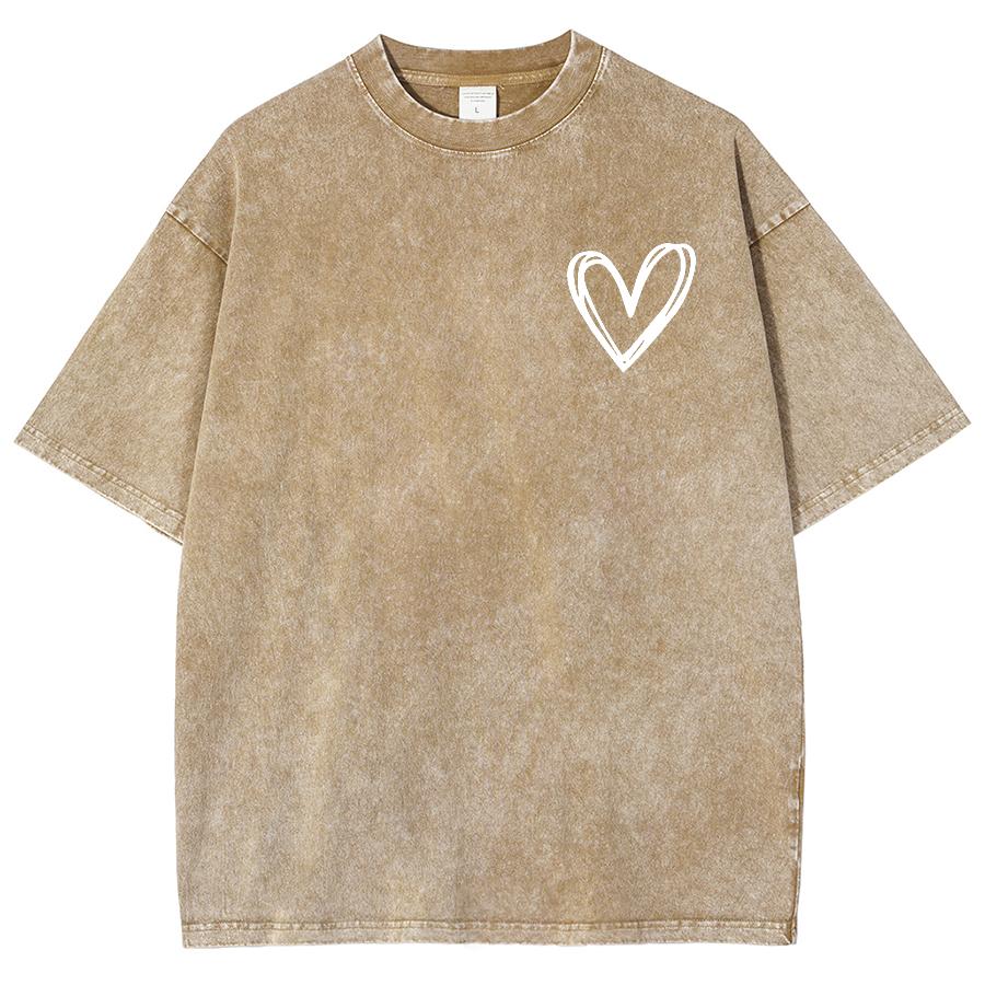 Colorful Round Neck Washed Denim Short-sleeved T-shirt Snowflake Pattern Love Print Back Letter Print Leisure Loose