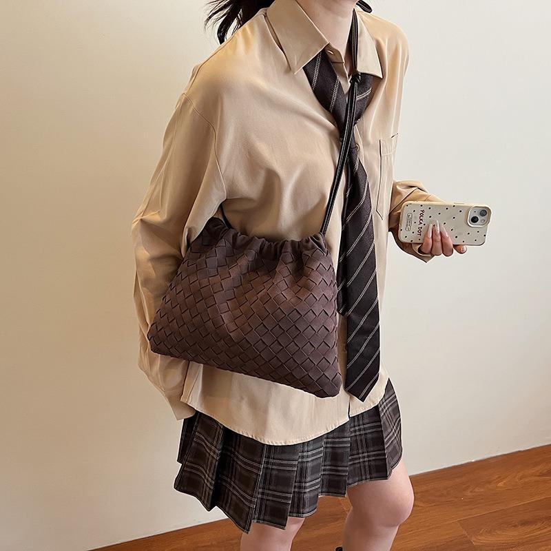 Τσάντα ώμου με κορδόνι περίσφιξης, πλεκτή, για γυναίκες, καλοκαιρινή, απλή τσάντα, απλή τσάντα messenger για μετακινήσεις