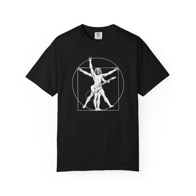 Vitruvian Man Guitar Pose T-shirt | Renaissance Humor Anatomy Tee