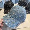 Womens Adjustable Denim Cap With Sparkling Rhinestones And Sunshade For Casual Wear