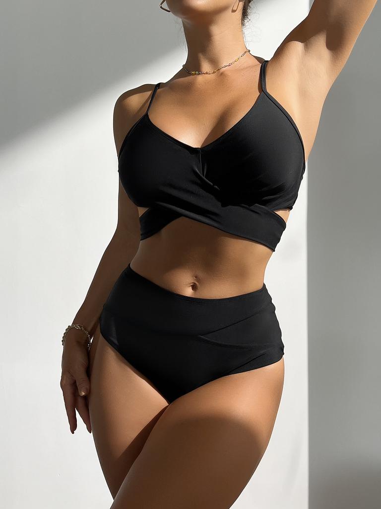 Push Up Bikini Vintage Women Swimsuit Female Swimwear High Waist Bikinis Set Black Cross Swimming Suits Biquini Bathing Suit