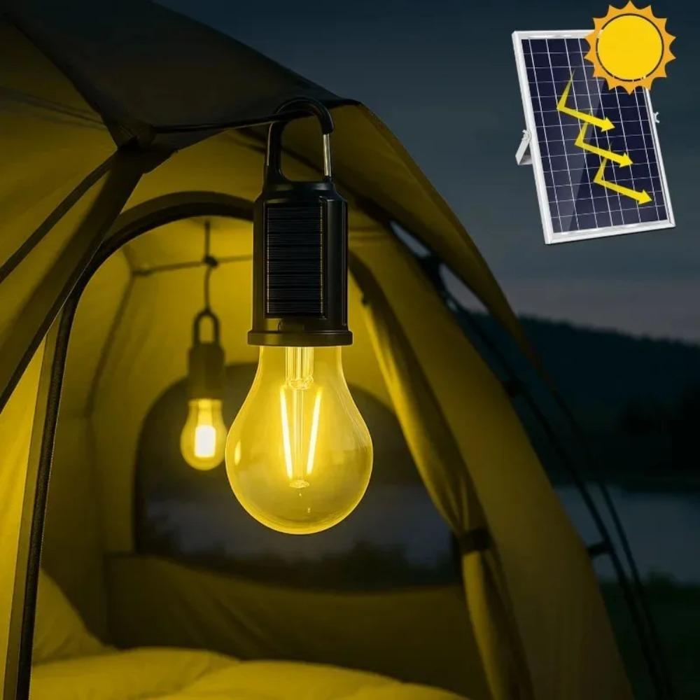 Solar LED Camping Lantern USB C Rechargeable Portable Tent Light Waterproof Handheld Hanging Lamp Outdoor For Fishing BBQ Hiking