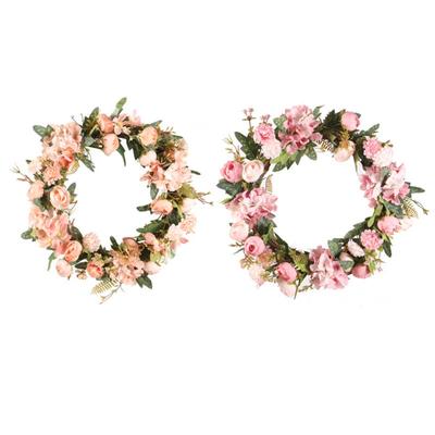 Artificial Peony Flower Wreath 40cm Fake Peony Silk Flower Door Wreath with Green Leaves Spring Wreath for Front Door Wedding Wall Home Decor