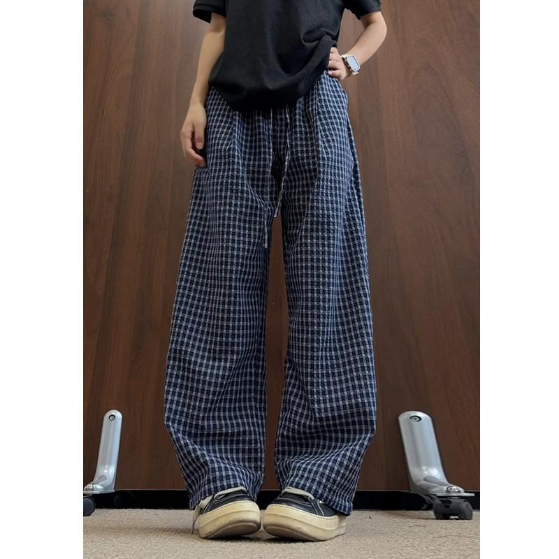Summer new seersucker plaid casual pants thin breathable refreshing drape floor pants loose wide-leg long pants