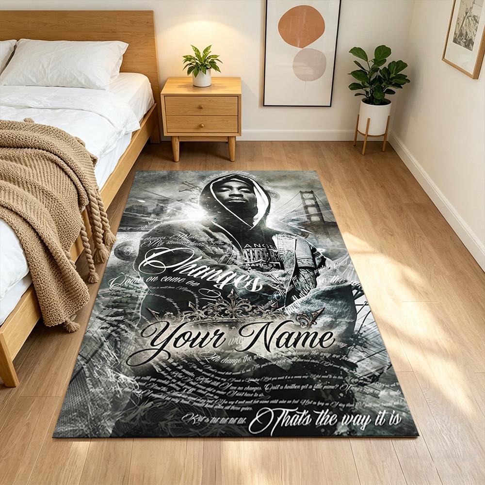 2pac Customized Name Floor Mat Perfect for Dining Room Kitchen Bedrooms Dormitory Antislip Carpet Anime Office Decor Perfect Gift for Friends & Family