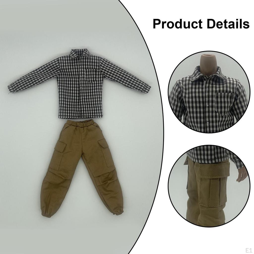 1/6 Scale Action Figure Clothes Miniature Clothing Plaid Shirt Pants Men Mini Casual Doll Costume