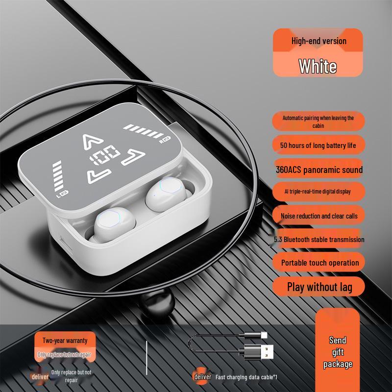 M48 True Wireless Bluetooth 5.3 In-Ear Headset with Noise Reduction, Smart Display, and Long Battery Life