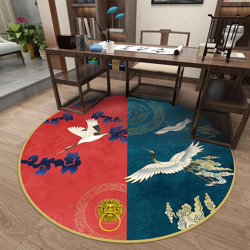 Chiness Style Round Carpet for Living Room Geometric Wave Print Floor Mat for Bedroom Kids Room Computer Chair Parlor Area Rugs
