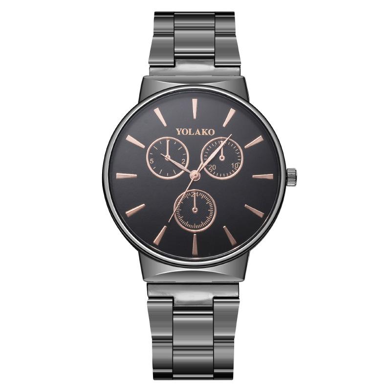 

Обработка на заказ, горячая распродажа, простые и модные мужские часы с тремя глазами, кварцевые часы со стальным ремешком чёрный