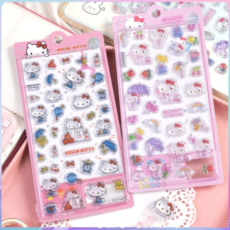 2pcs Kawaii Hello Kitty 3d Embossed Crystal Sticker Waterproof Diy Mobile Phone Case Decoration Sticker Hand Account Sticker