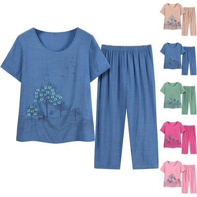 Pijamale pentru femei Topuri cu mâneci scurte cu decolteu în formă de O cu pantaloni capris Seturi de lenjerie de dormit