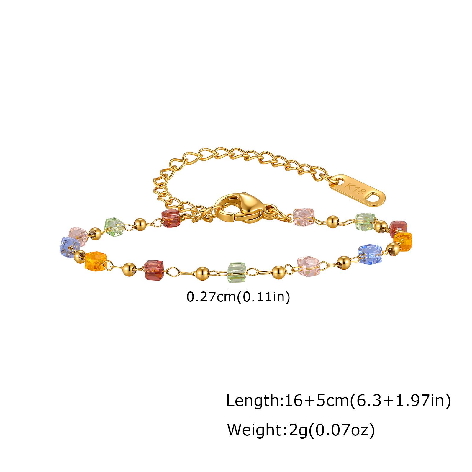 Colorful Rainbow Square Beaded Necklace for Women, Gold Plated Stainless Steel Boho Necklace Bracelet, Exquisite Charm Jewelry
