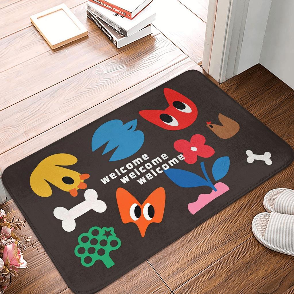 Ins Style Cartoon Animals Welcome Front Door Mat Anti-Slip Indoor Waterproof Doormat Garden Garage Entrance Rug Carpet