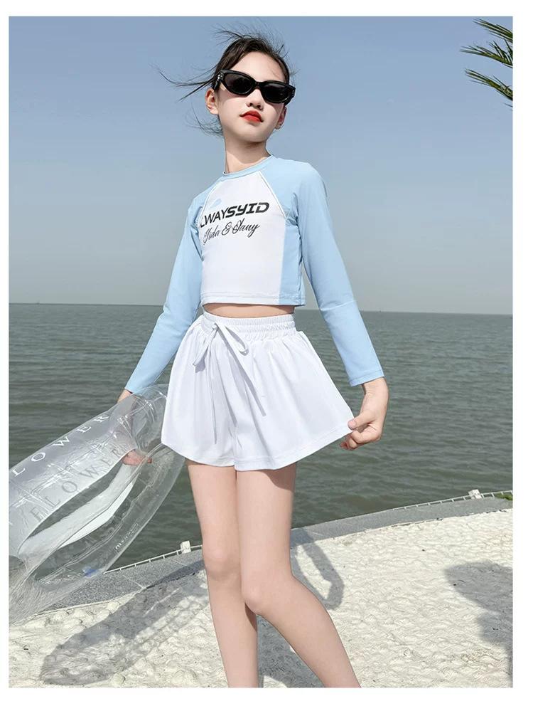 Children's Swimsuits Girls' Mid To Large Sized Split Shorts Sports and Casual Minimalist Style Little Girls' Vacation Hot Spring Swimsuits