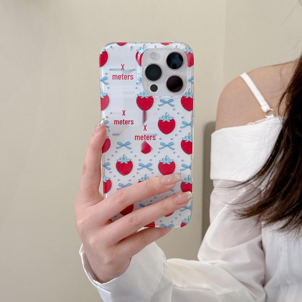 Strawberry Bow Blue Cross-Body iPhone 16/17 Pro Max Phone Case for Apple 15/14