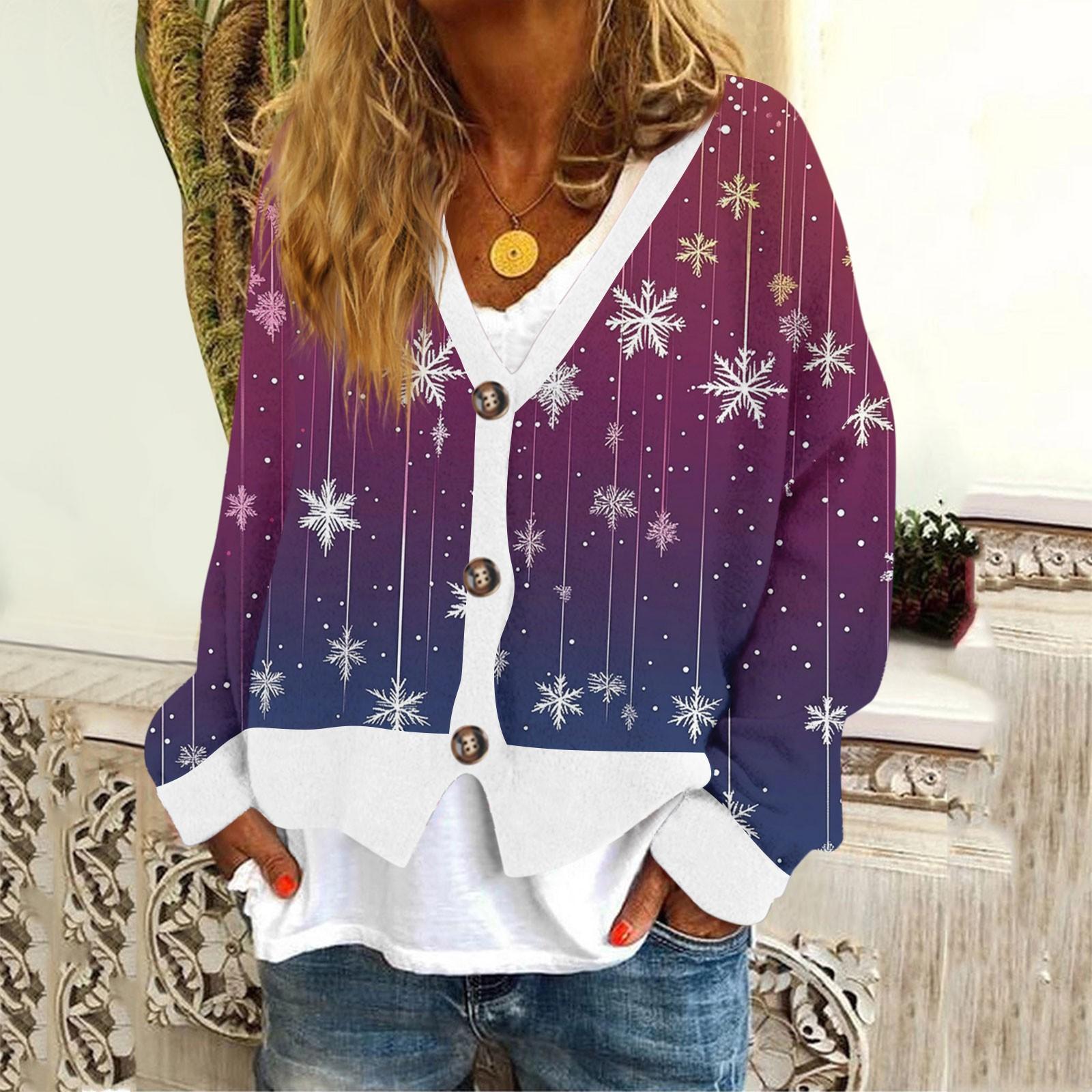 

Женское модное короткое пальто, повседневное, с длинным рукавом, с рождественским принтом, однобортный плюшевый топ XXL фиолетовый