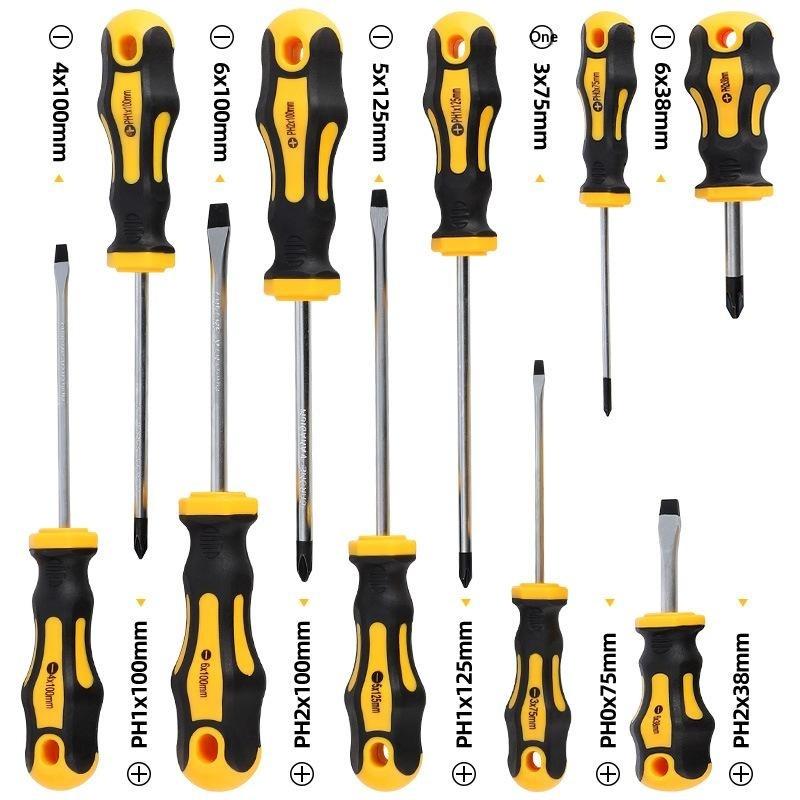 1Set Magnetic Screwdriver Set Magnetic Tips Yellow Manual Repair Tool Kit Handy Bucket Cushion Handle