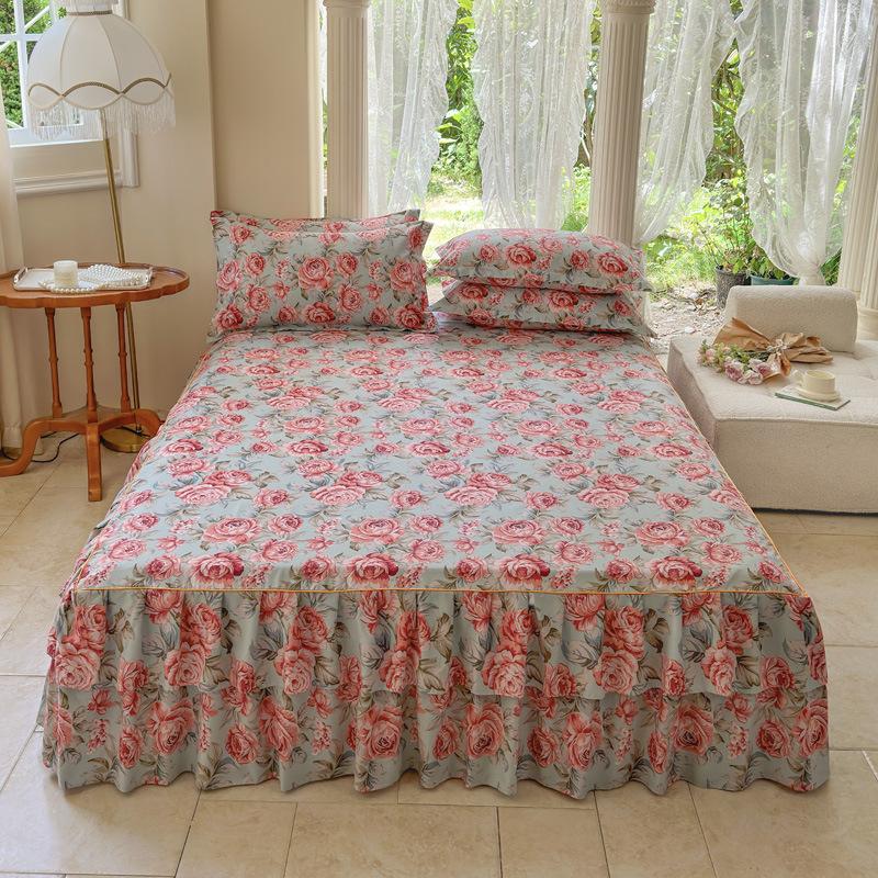 Comfortable, Relaxing, Breathable, Skin-friendly Three-piece Set: One Bed Skirt + Two Pillowcases (without Pillow Core)