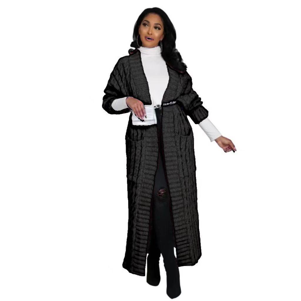 2025 New Women's Fashion Long Sleeve Pocket Cardigan – Autumn/Winter Pure Color Sweater