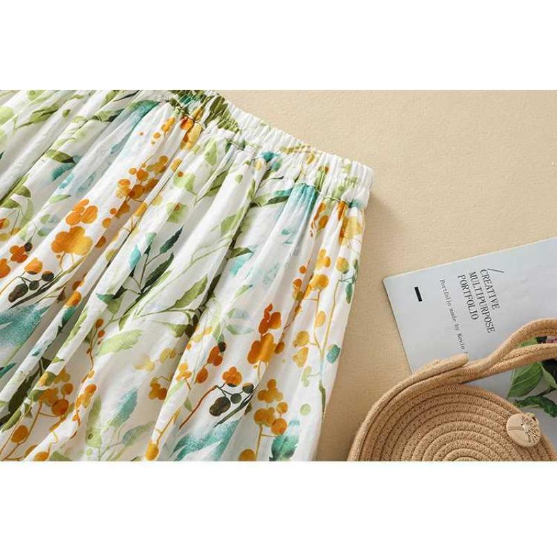 Summer A-Line Floral Big Hem Lined Half-body Skirt